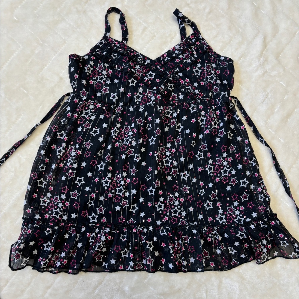 Girls Size 10 Justice Share a Smile Black Pink Stars Sequin Tank Top